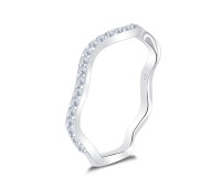 Wave Shape with CZ Crystal Silver Ring NSR-4085